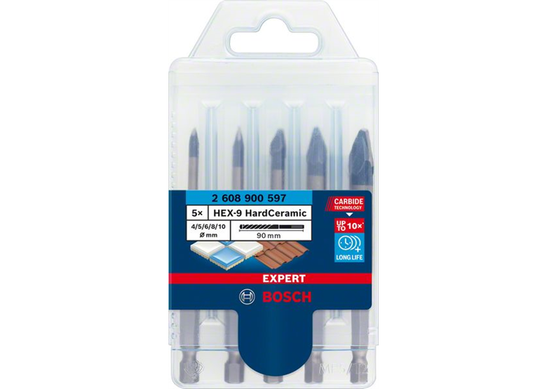 Jeu de forets 4/5/6/8/10mm, 5pcs. Bosch EXPERT HEX-9 HardCeramic