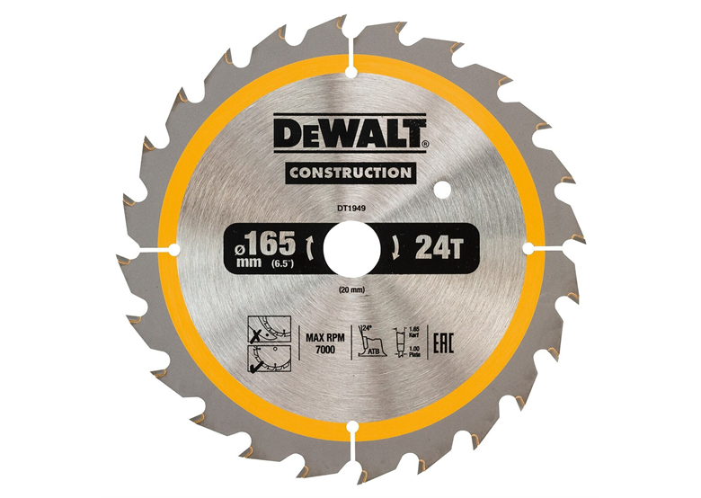 Lame de scie circulaire 165x20mm, 24 dents DeWalt DT1949-QZ