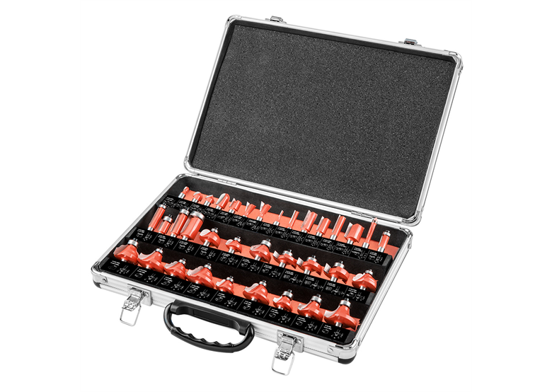 Coffret fraises, axe 8mm, ensemble de 35pcs. Graphite 56H240