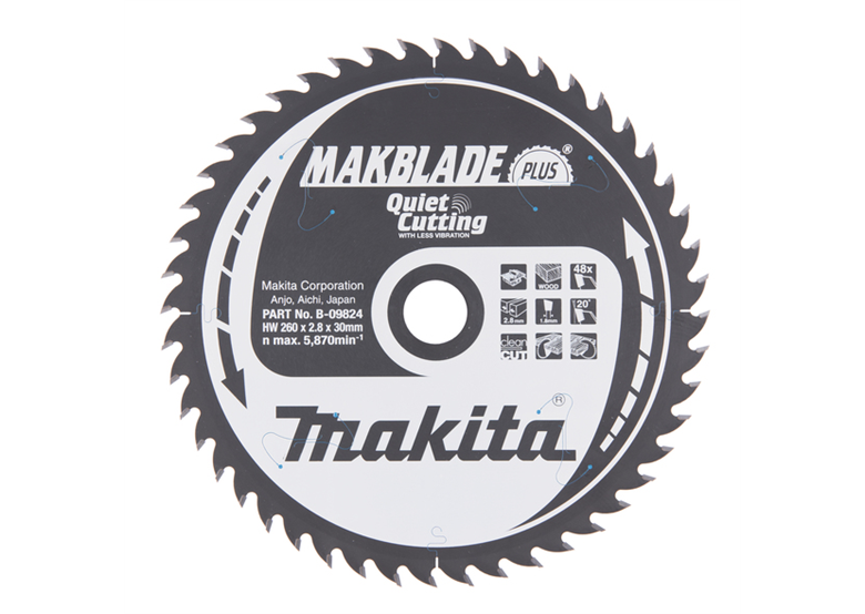 Disque à bois diamètre – coupe précise 260x30mm T40 Makita B-09824