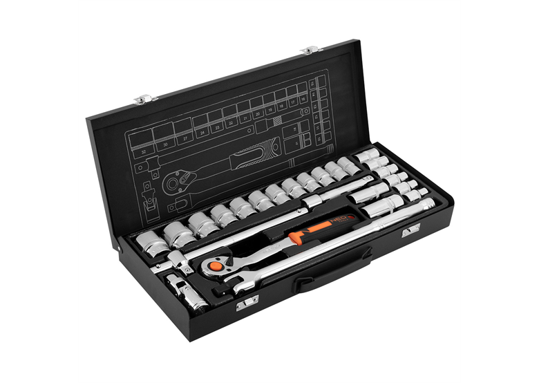 Coffret de clés à douilles 1/2", 25pcs. Neo 10-036