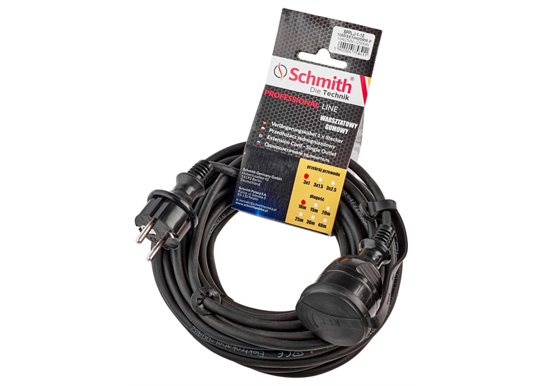 Rallonge électrique 10m, 3x2,5mm, noir Schmith SPPLJ-3-10