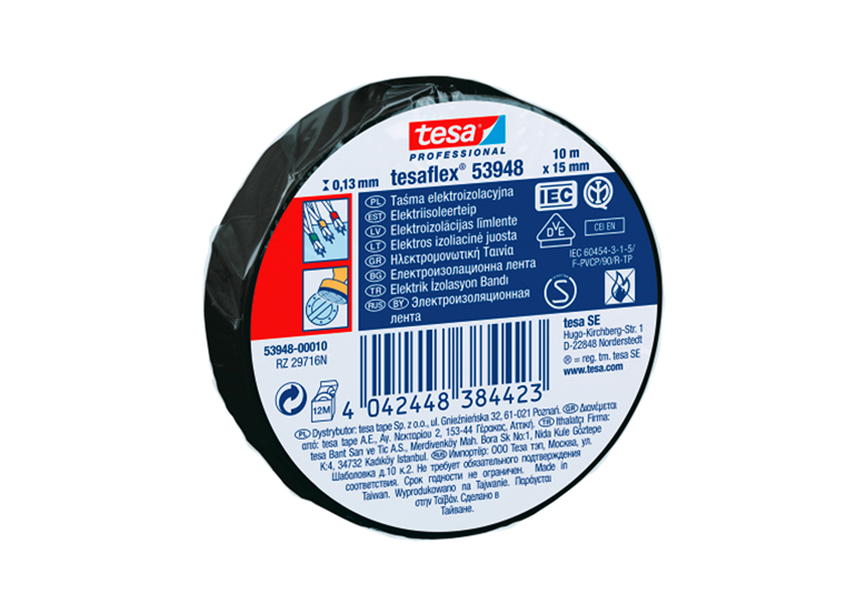 Ruban isolant 7000V PVC 10m x 15mm noir Tesa 53988