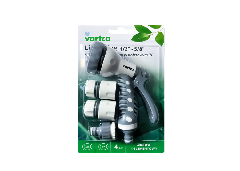 Kit d'arrosage avec pistolet 7-fonctions 1/2" - 5/8" 4 pcs. Vartco LIGHT Line LL01-021